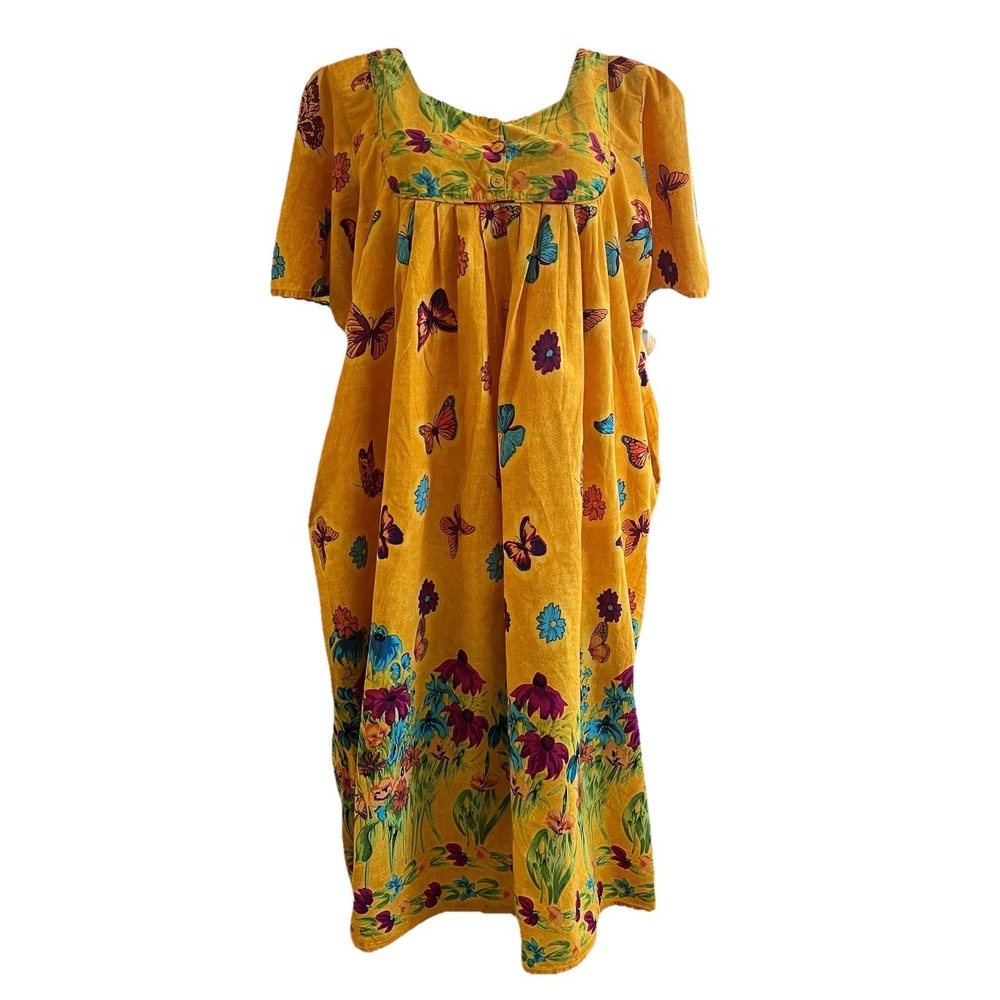 Only Necessities Cotton Muu Muu Patio House Dress Women's 3X Floral Butterflies